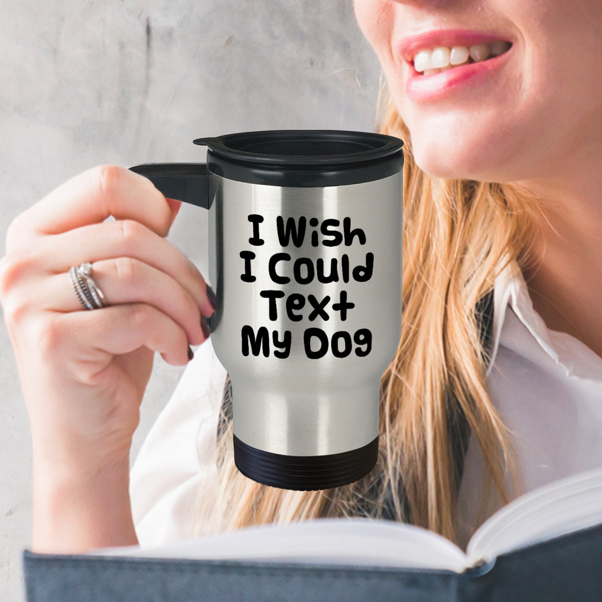 Text Dog Travel Mug, Insulated Stainless Steel Funny Dog Lover Gift