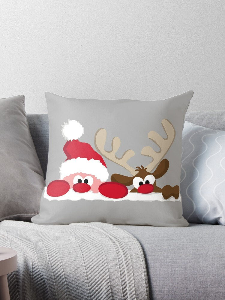 Christmas Santa Reindeer Pillow christmas pillows xmas pillow couch holidays pillows holiday pillow xmas pillows cute pillows gray