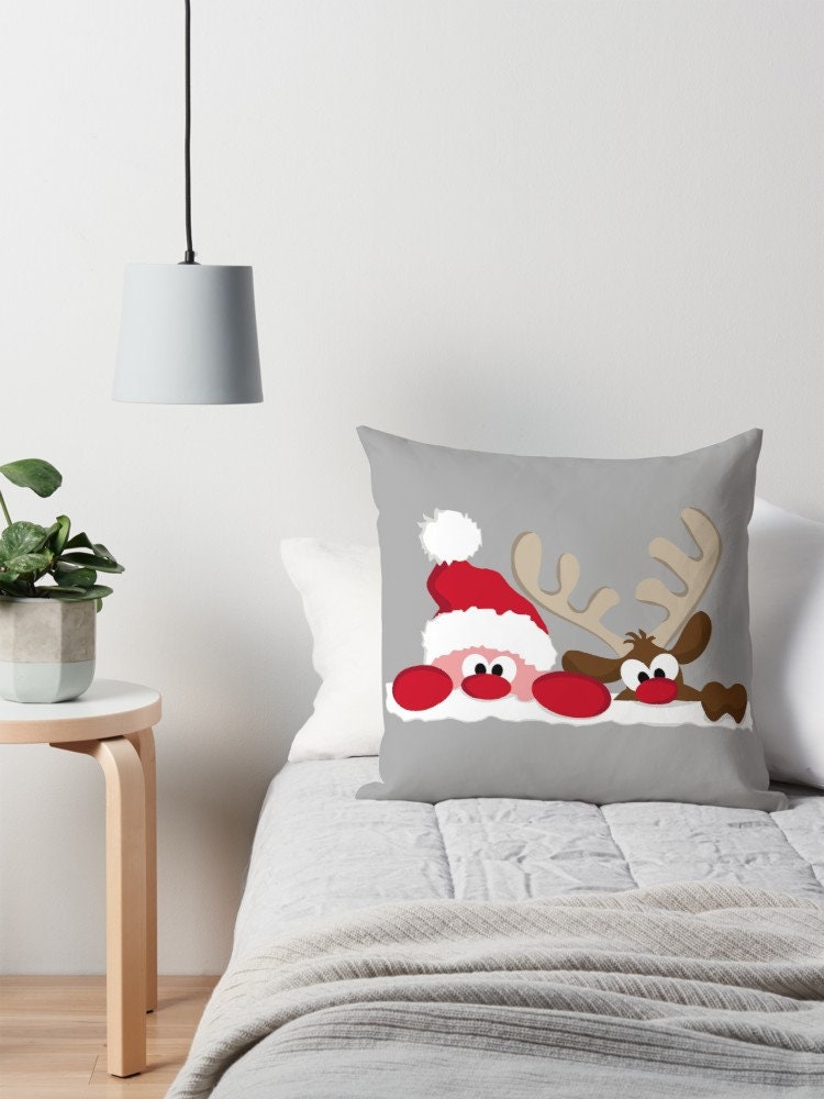 Christmas Santa Reindeer Pillow christmas pillows xmas pillow couch holidays pillows holiday pillow xmas pillows cute pillows gray