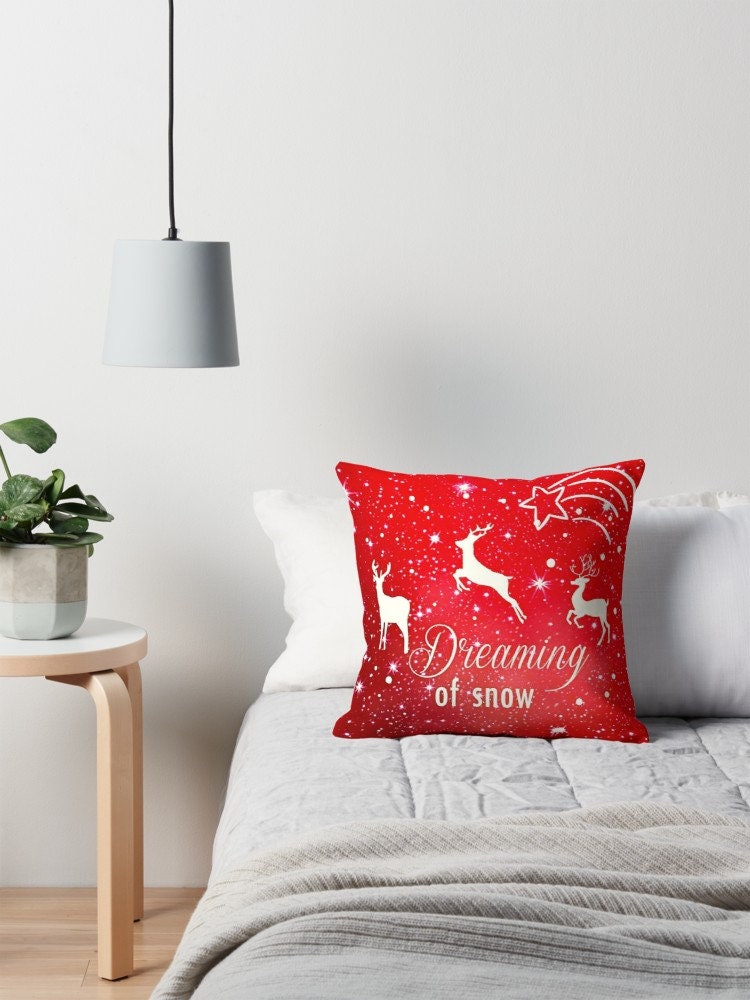 Red Christmas Pillow christmas pillows xmas pillow couch holidays pillows holiday pillow xmas pillows cute reindeer pillow reindeer pillows