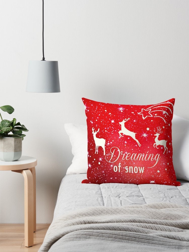 Red Christmas Pillow christmas pillows xmas pillow couch holidays pillows holiday pillow xmas pillows cute reindeer pillow reindeer pillows