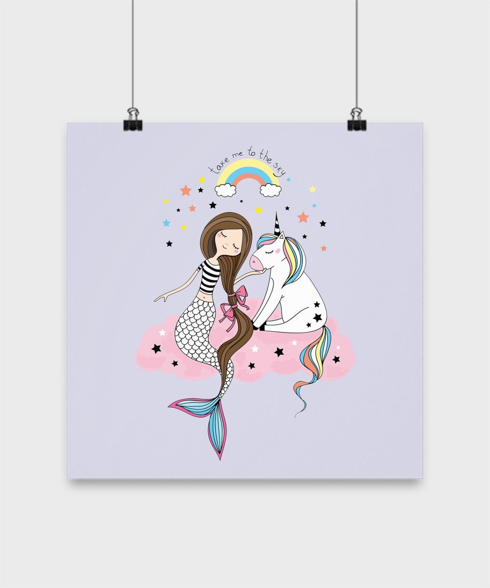 Mermaid Unicorn Poster or Framed Art print Unique Gift Girls Room art unicorn wall hanging unicorn Decor mermaid art girly art unicorn art