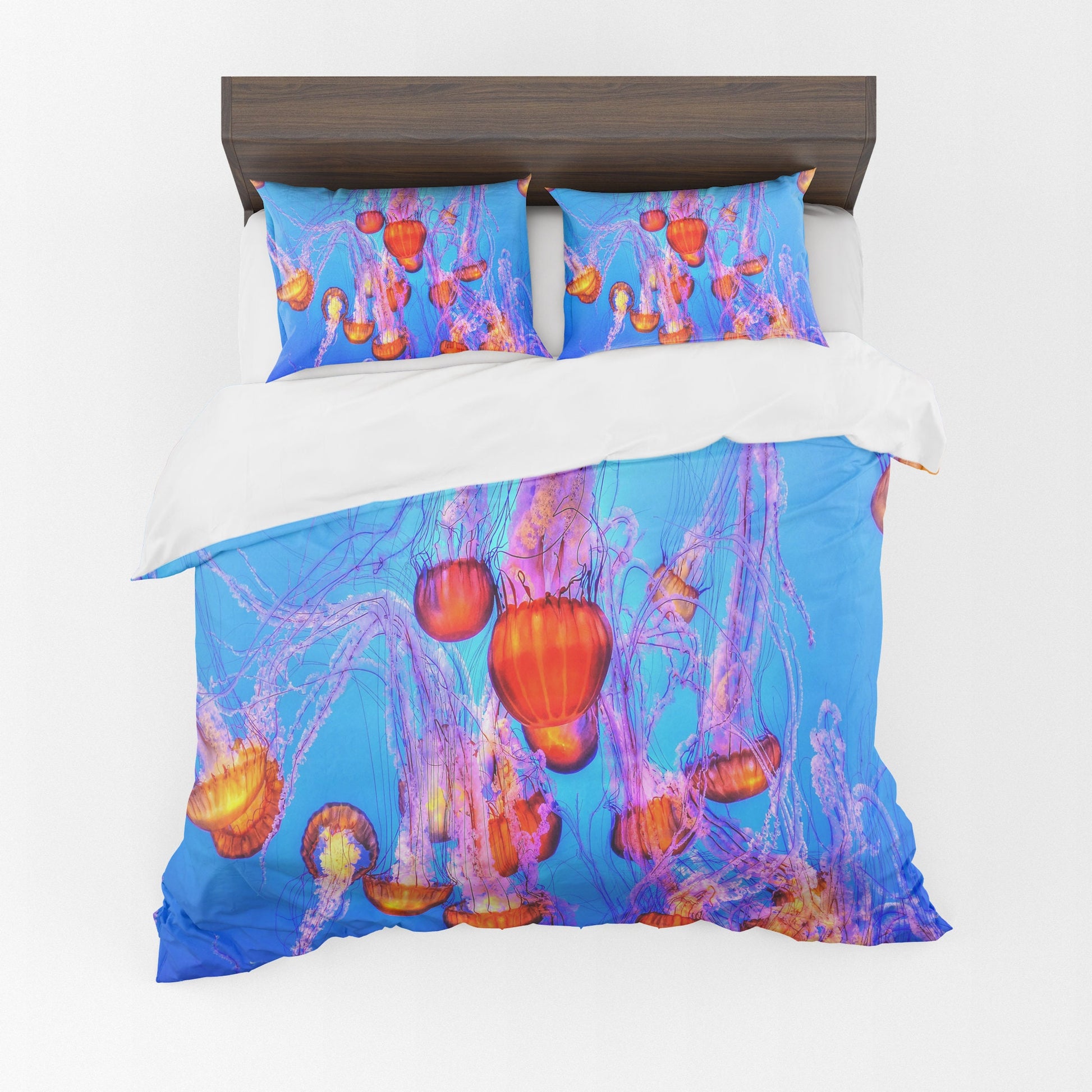 Jellyfish Comforter or Duvet Cover ocean bedding blue bedding orange pink blue comforter unique gifts underwater duvet ocean comforter