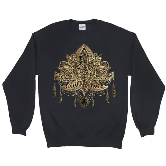 Lotus Sweatshirt Spiritual Gifts Meditation Sweatshirt Lotus Flower Longsleeve Black Gold Sweatshirt Yoga Clothing Yogi Gift
