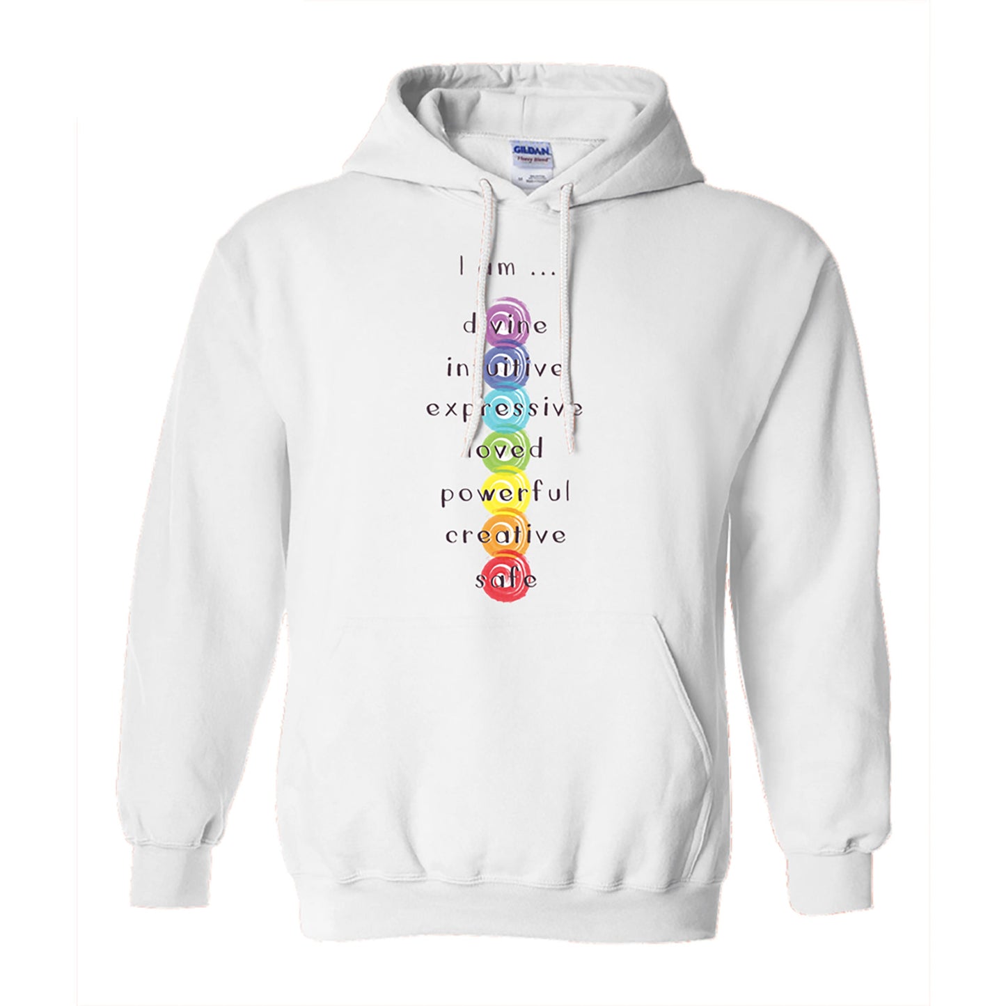 Chakra Hoodie: "I Am" Rainbow Graphic, Meditation Spiritual Gift