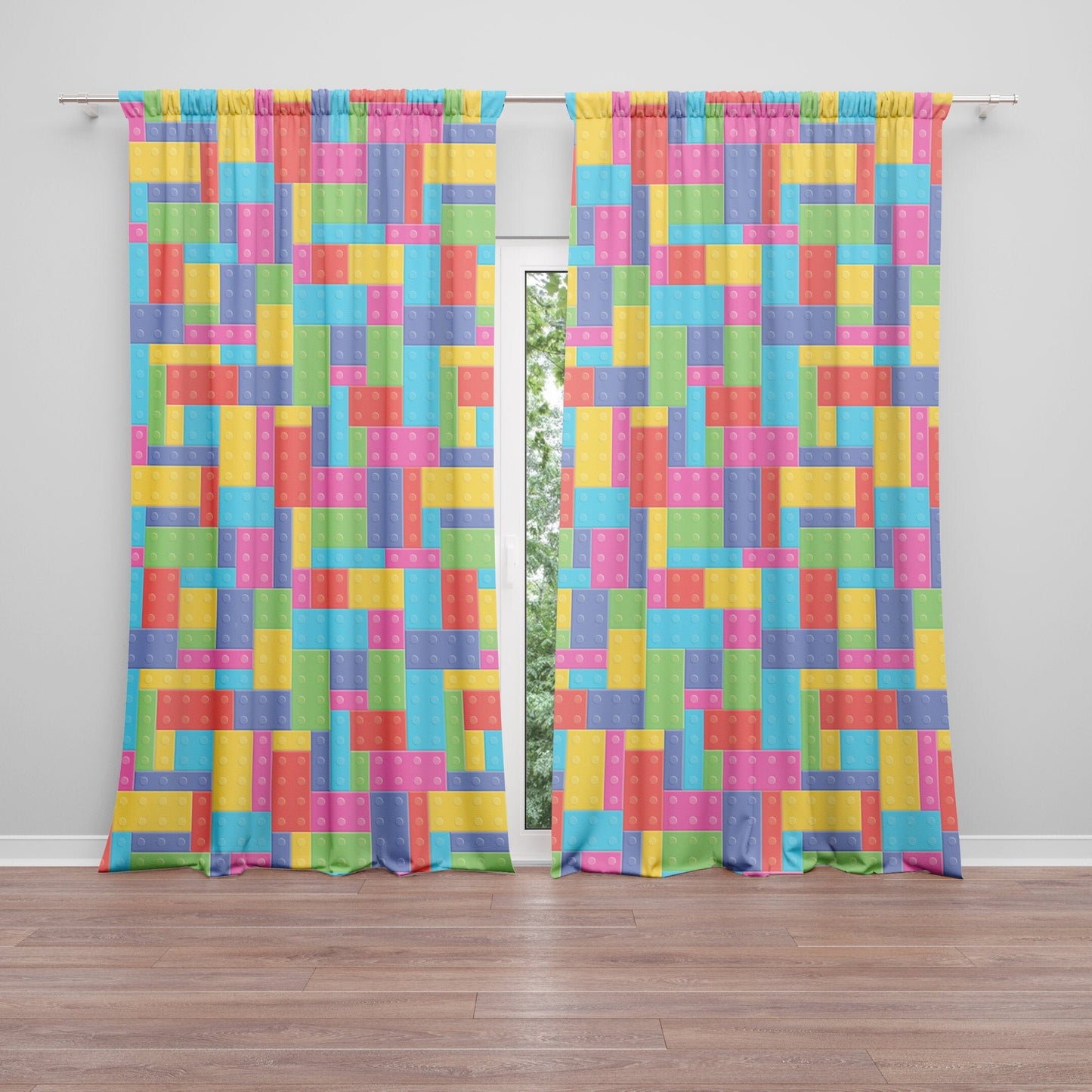 Building Blocks Window Curtains colorful kids Drapery childrens Curtain Panels kid window treatment childs curtain nursery curtains