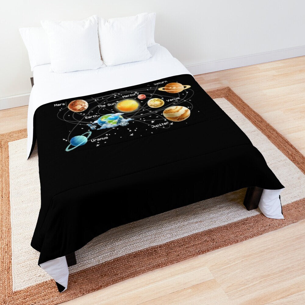 Space Comforter or Duvet Cover girls boys bedding planets bedding solar system comforter galaxy comforter boys bedroom planets duvet cover