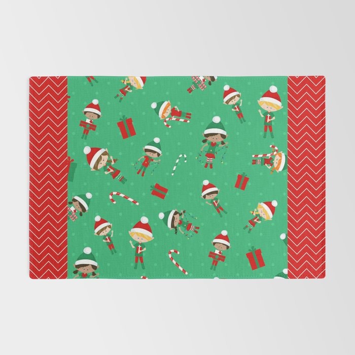 Christmas Elves Rug elf green red xmas Rug christmas Rug christmas Floor Rug 2x3 3x5 4x5 5x7 8x10 large christmas rugs christmas decor xmas