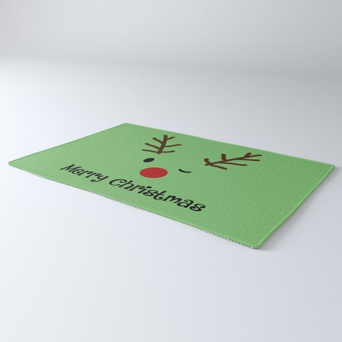 Merry Christmas Reindeer Rug green rugs 2x3 4x6 8x10 large holiday rugs xmas decor cute christmas decorations