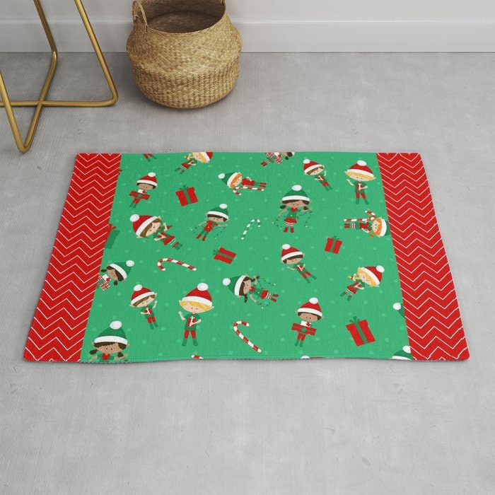 Christmas Elves Rug elf green red xmas Rug christmas Rug christmas Floor Rug 2x3 3x5 4x5 5x7 8x10 large christmas rugs christmas decor xmas
