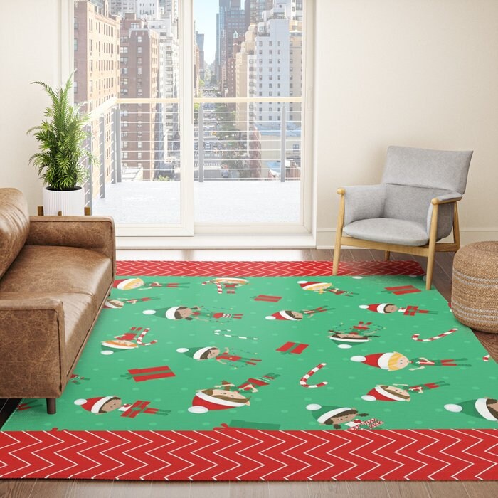 Christmas Elves Rug elf green red xmas Rug christmas Rug christmas Floor Rug 2x3 3x5 4x5 5x7 8x10 large christmas rugs christmas decor xmas