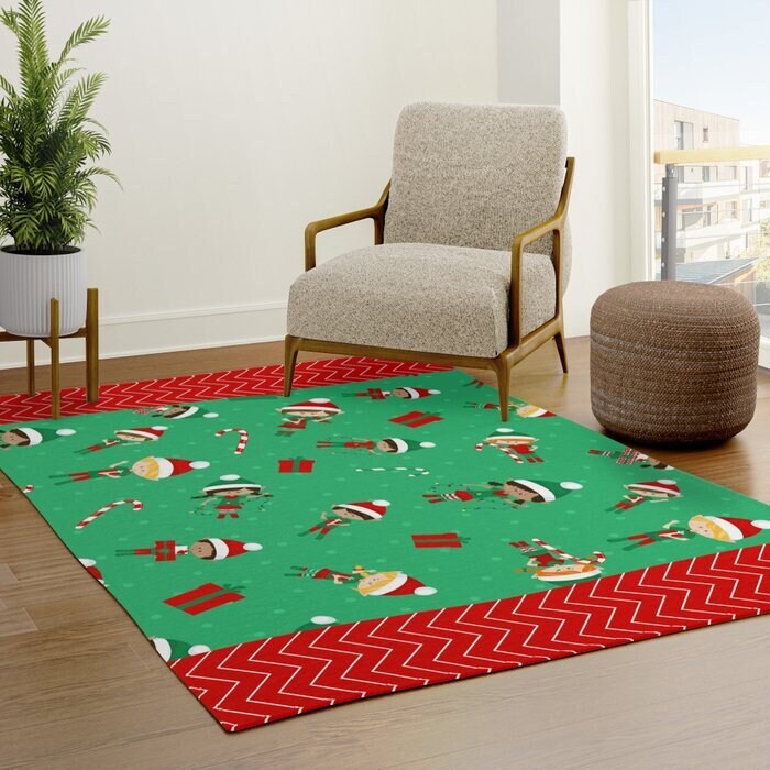 Christmas Elves Rug elf green red xmas Rug christmas Rug christmas Floor Rug 2x3 3x5 4x5 5x7 8x10 large christmas rugs christmas decor xmas