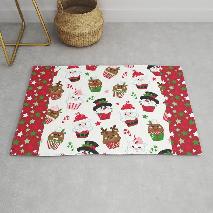 Christmas Rug red stars cute xmas Rug snowmen Rug santa Floor Rug 2x3 3x5 4x5 5x7 8x10 large christmas rugs christmas decor xmas