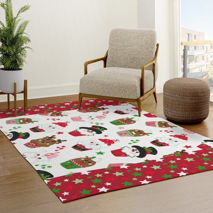 Christmas Rug red stars cute xmas Rug snowmen Rug santa Floor Rug 2x3 3x5 4x5 5x7 8x10 large christmas rugs christmas decor xmas