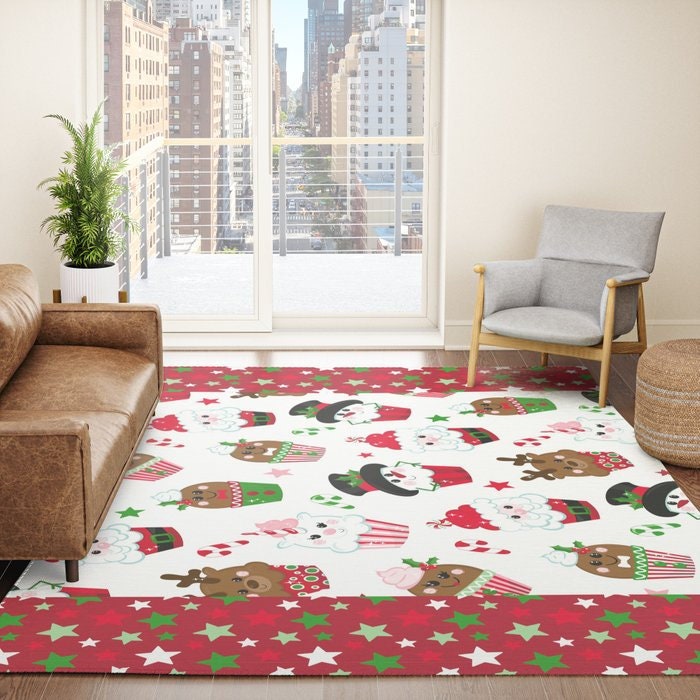 Christmas Rug red stars cute xmas Rug snowmen Rug santa Floor Rug 2x3 3x5 4x5 5x7 8x10 large christmas rugs christmas decor xmas