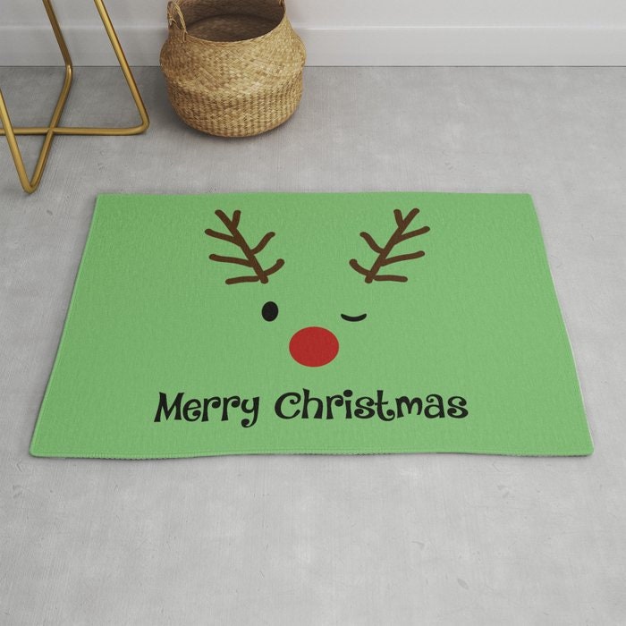 Merry Christmas Reindeer Rug green rugs 2x3 4x6 8x10 large holiday rugs xmas decor cute christmas decorations