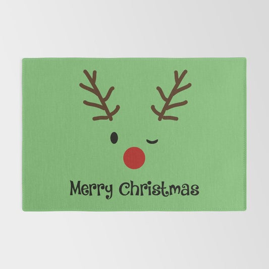 Merry Christmas Reindeer Rug green rugs 2x3 4x6 8x10 large holiday rugs xmas decor cute christmas decorations