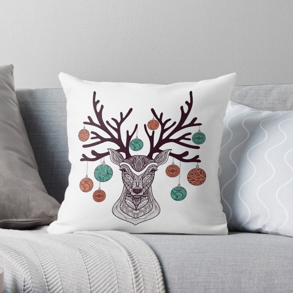 Boho Reindeer Throw Pillow Christmas Decorations Bohemian deer