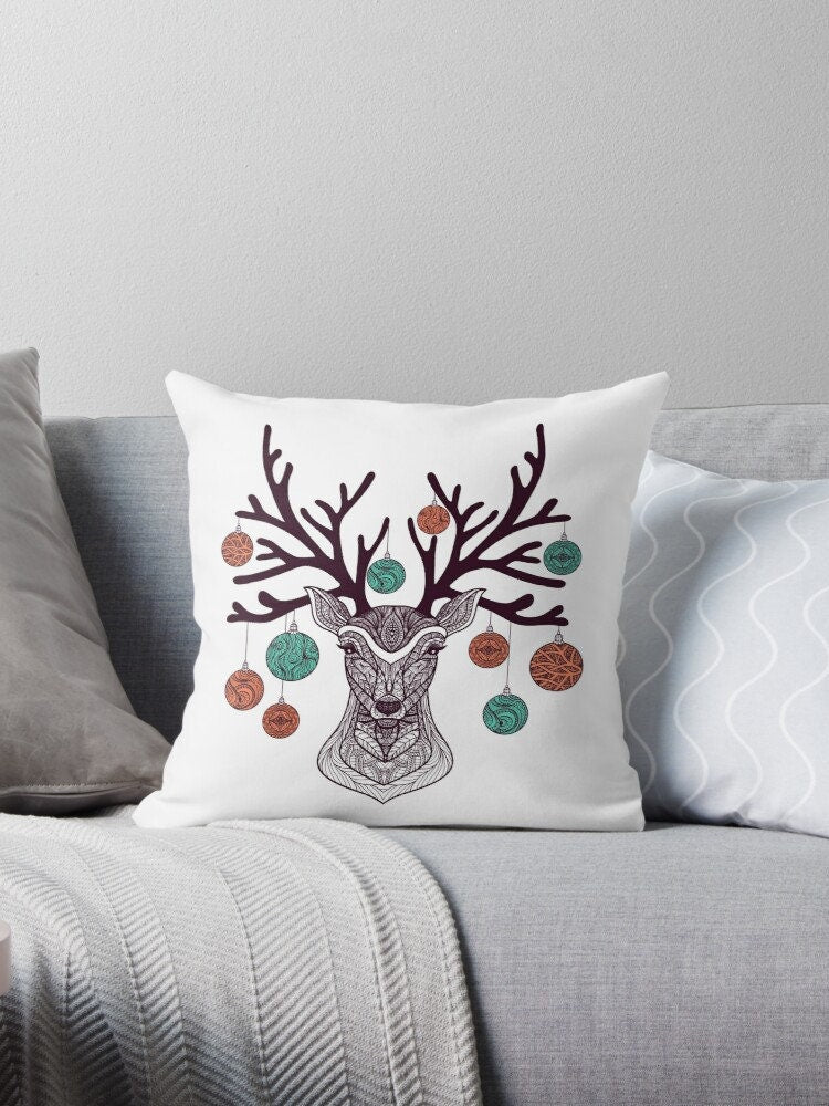 Boho Reindeer Throw Pillow Christmas Decorations Bohemian deer