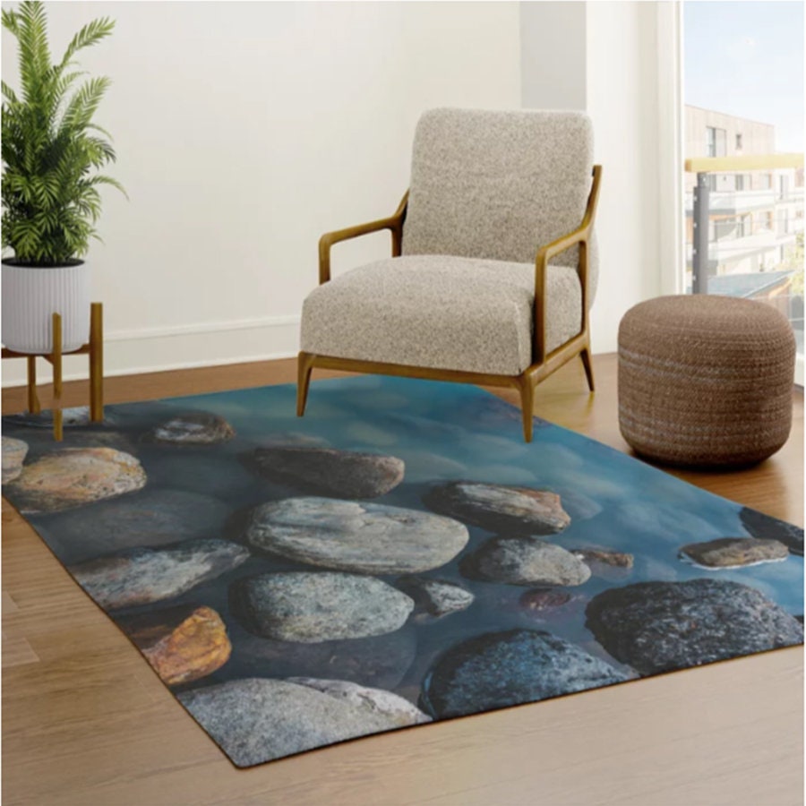 Pebbles Rug blue gray Rug grey stones Floor Rug rocks Mat nature rug Rugs 3x5 4x6 Large rugs