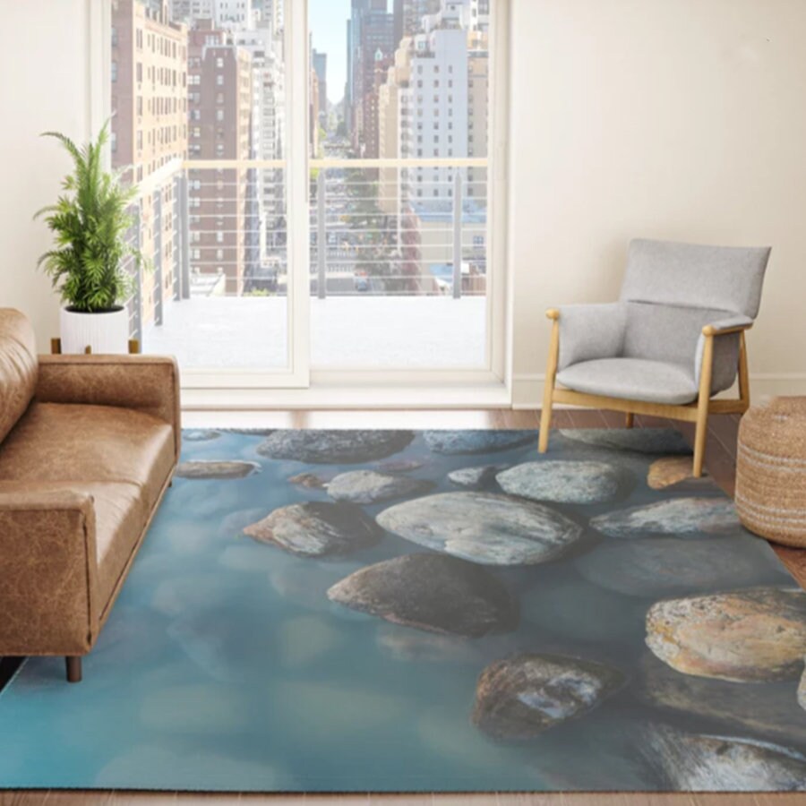 Pebbles Rug blue gray Rug grey stones Floor Rug rocks Mat nature rug Rugs 3x5 4x6 Large rugs