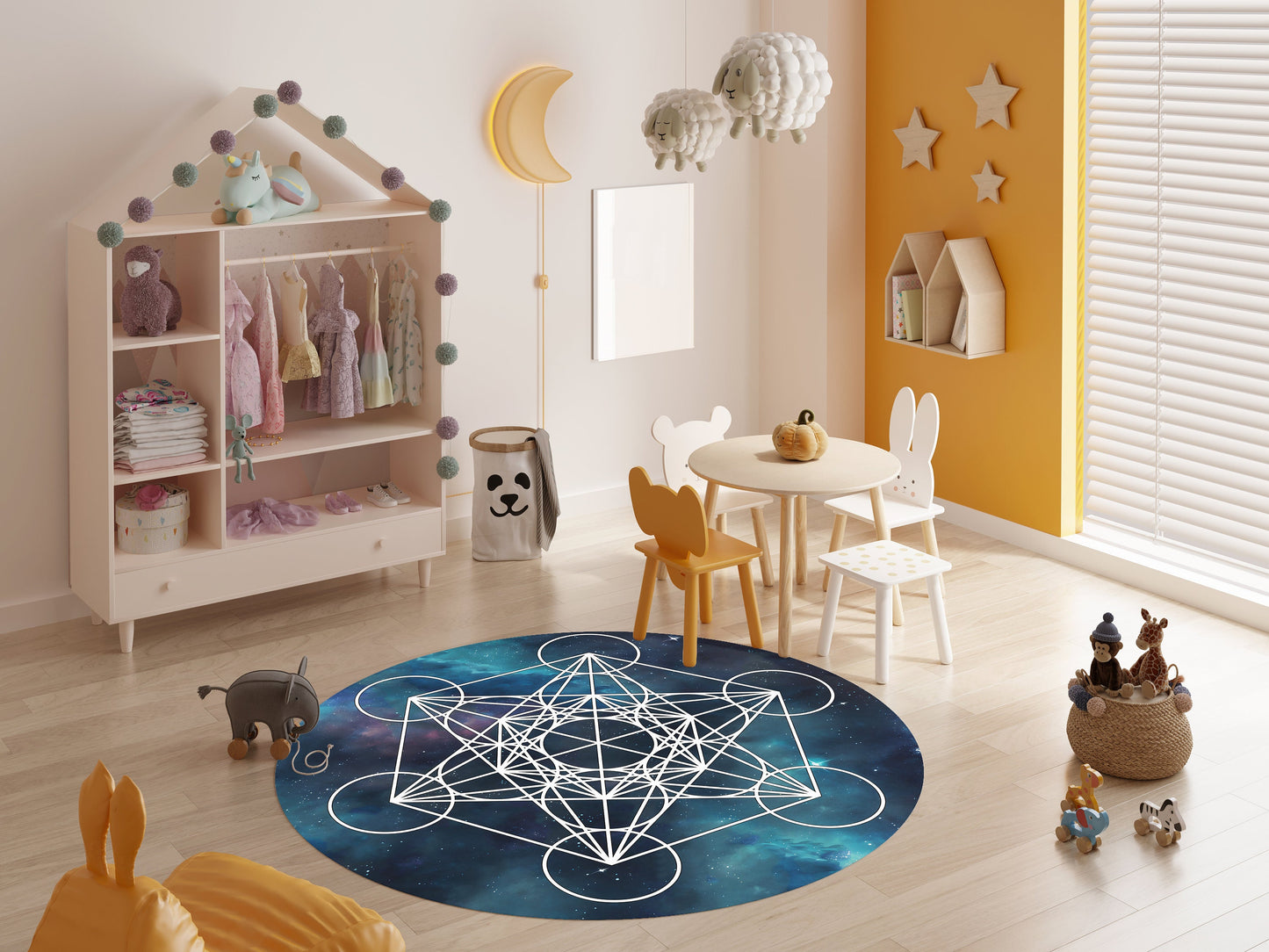 Metatron's Cube Rug Sacred Geometry Rug Galaxy Rug blue metatrons cube 2x3 3x5 4x6 5x7 large metatron rugs