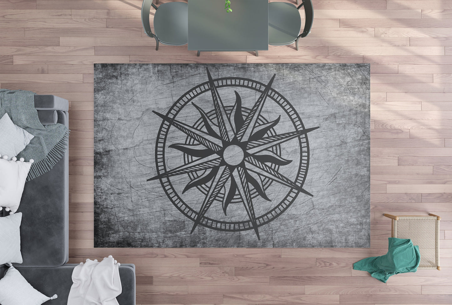 Compass Rug nautical gray grunge rug compasses floor mat large small marine ocean boat boating