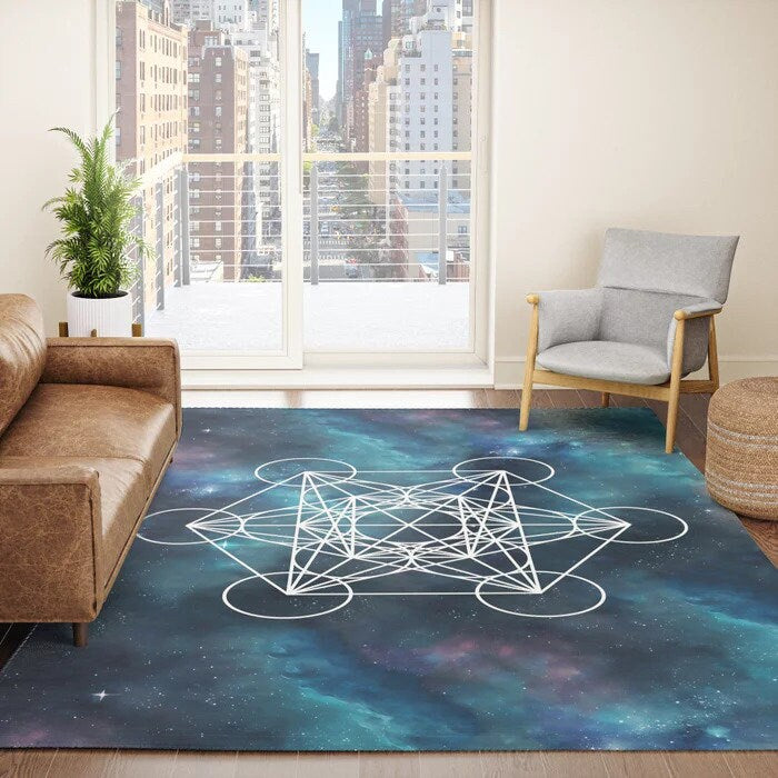 Metatron's Cube Rug Sacred Geometry Rug Galaxy Rug blue metatrons cube 2x3 3x5 4x6 5x7 large metatron rugs