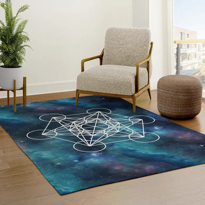 Metatron's Cube Rug Sacred Geometry Rug Galaxy Rug blue metatrons cube 2x3 3x5 4x6 5x7 large metatron rugs
