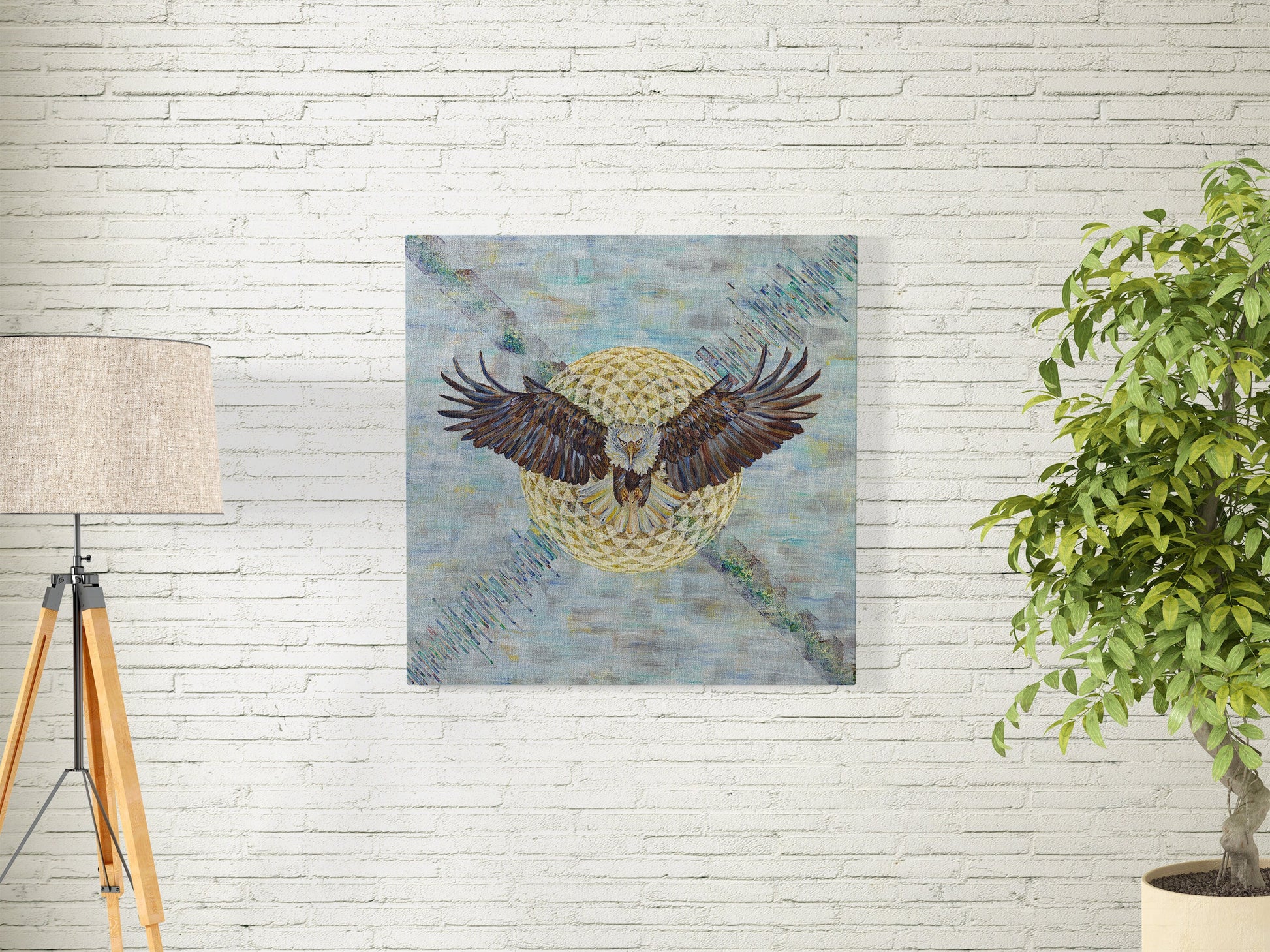 Eagle Art Canvas Wrap colorful blue sacred geometry torus seed bird artwork Surrealism art