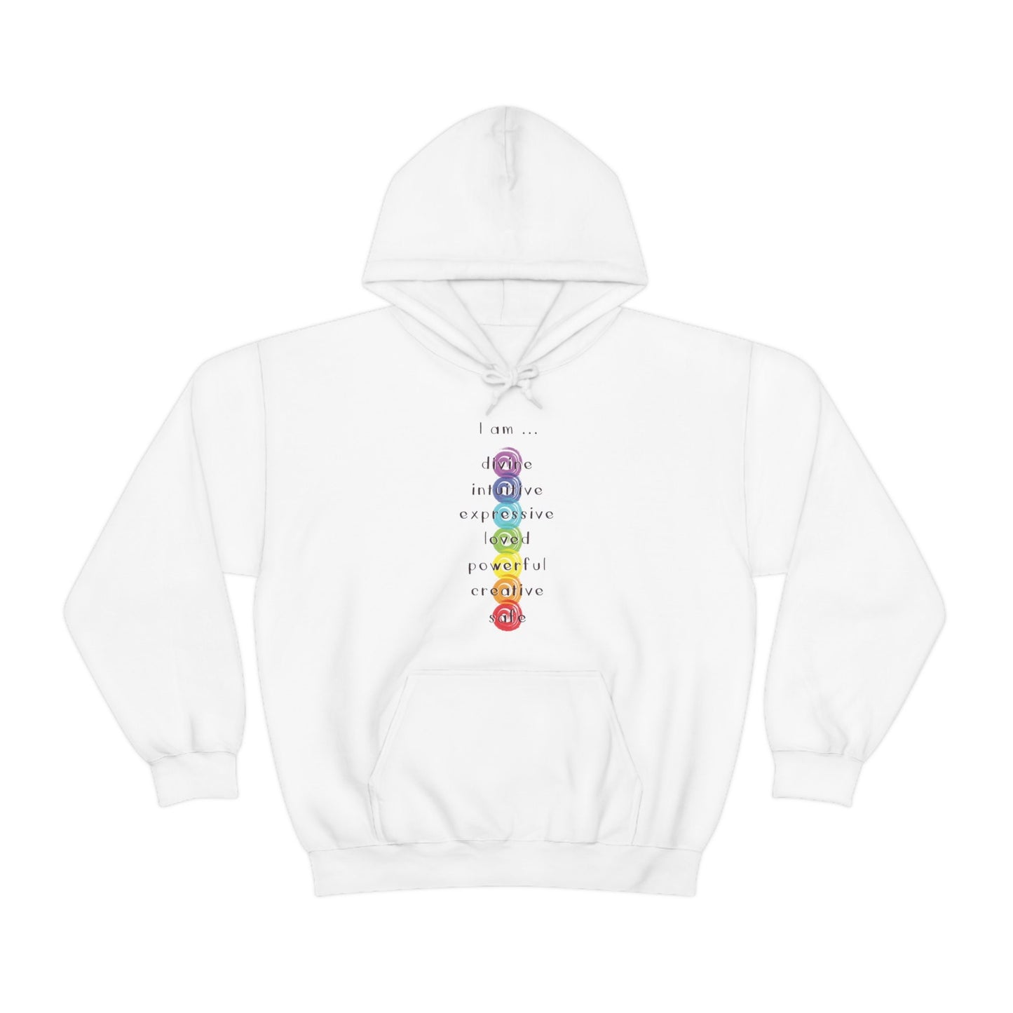 Chakra Hoodie: "I Am" Rainbow Graphic, Meditation Spiritual Gift