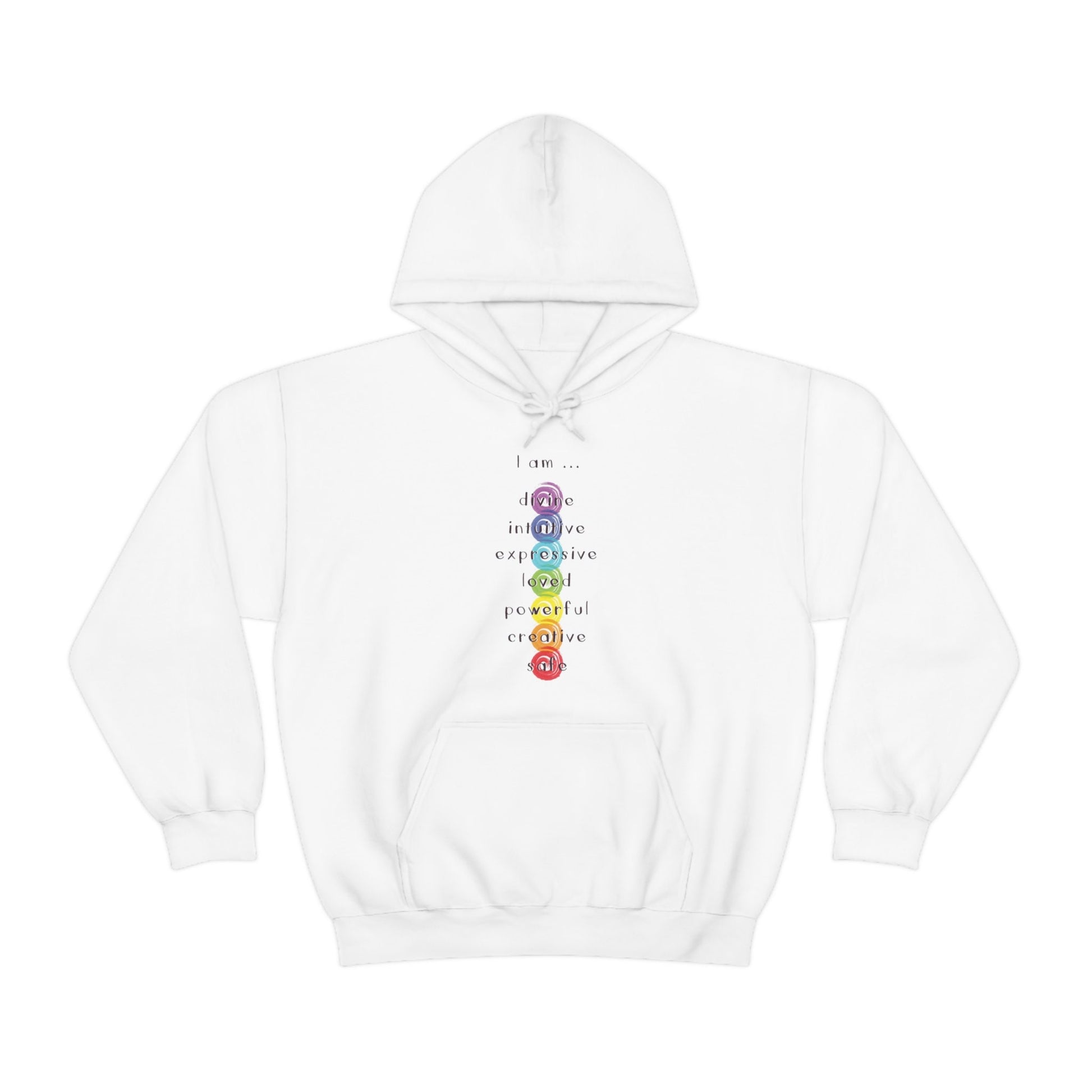 Chakra Hoodie: "I Am" Rainbow Graphic, Meditation Spiritual Gift