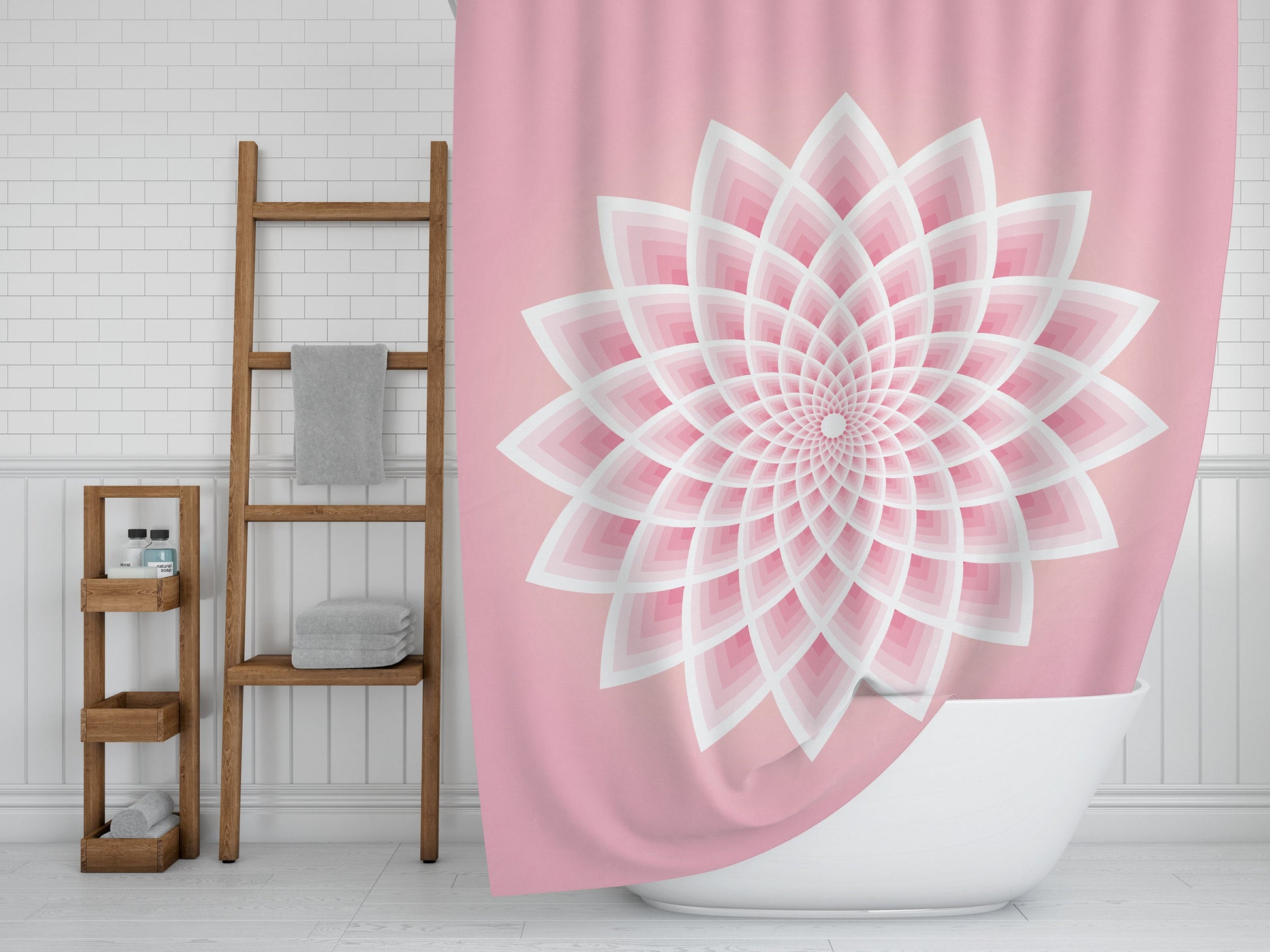 Pink Lotus Shower Curtain: Sacred Geometry Bath Decor