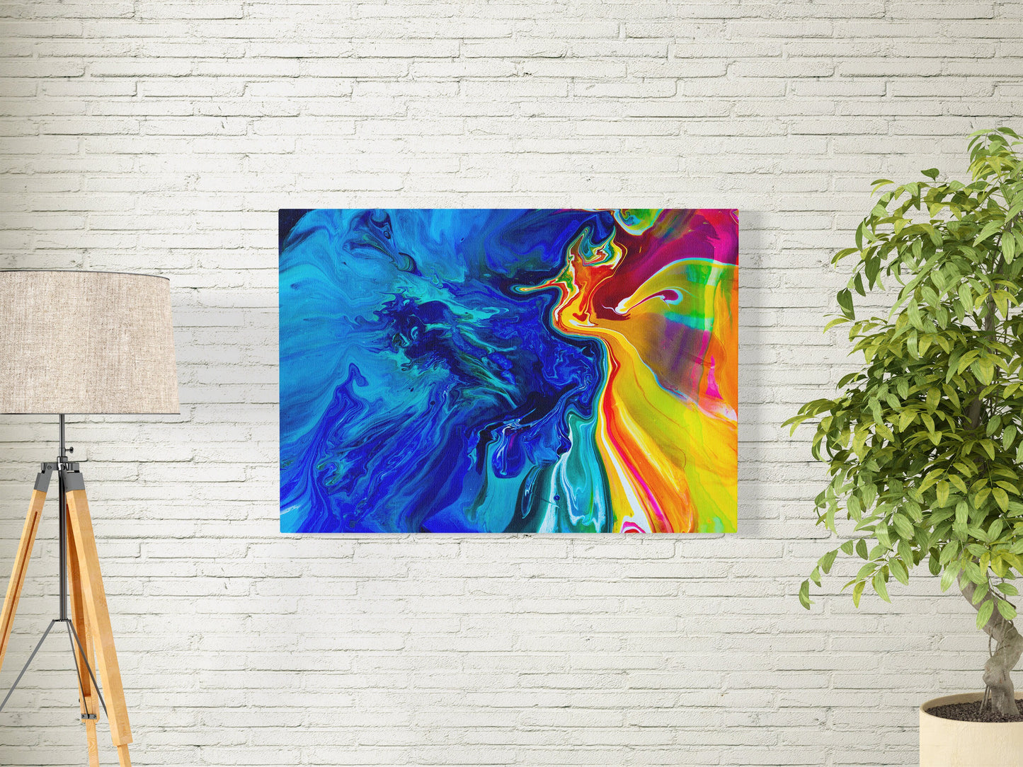 Abstract canvas or Framed Art or Art Print Artsy colorful blue yellow artwork seahorse ocean heart red