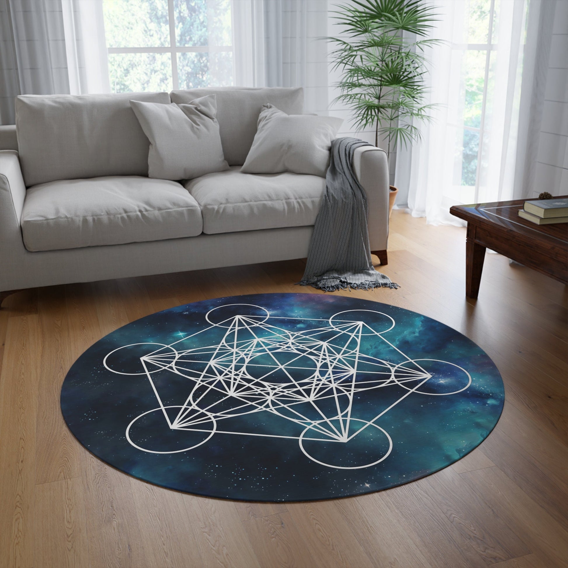 Metatron's Cube Rug Sacred Geometry Rug Galaxy Rug blue metatrons cube 2x3 3x5 4x6 5x7 large metatron rugs