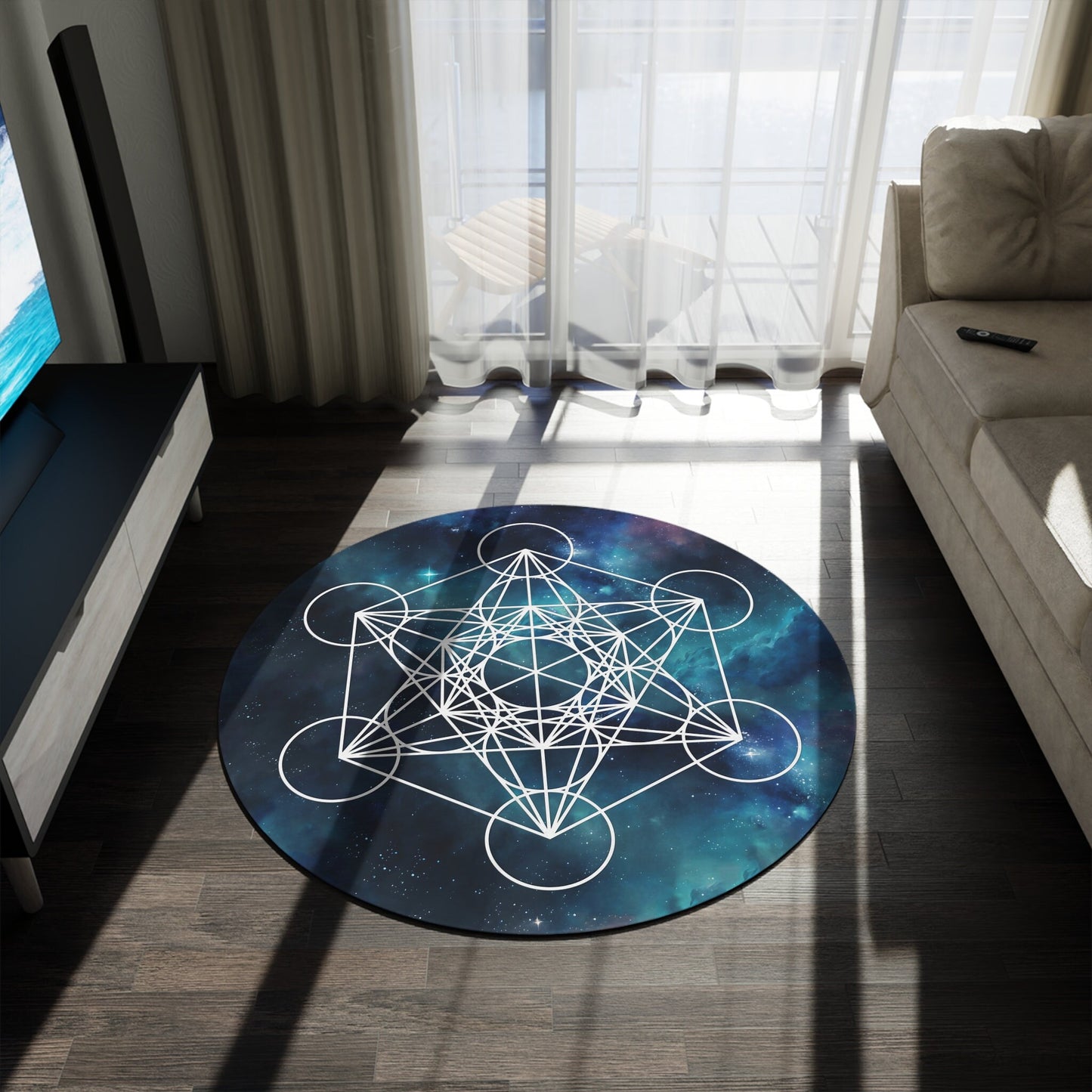 Metatron's Cube Rug Sacred Geometry Rug Galaxy Rug blue metatrons cube 2x3 3x5 4x6 5x7 large metatron rugs