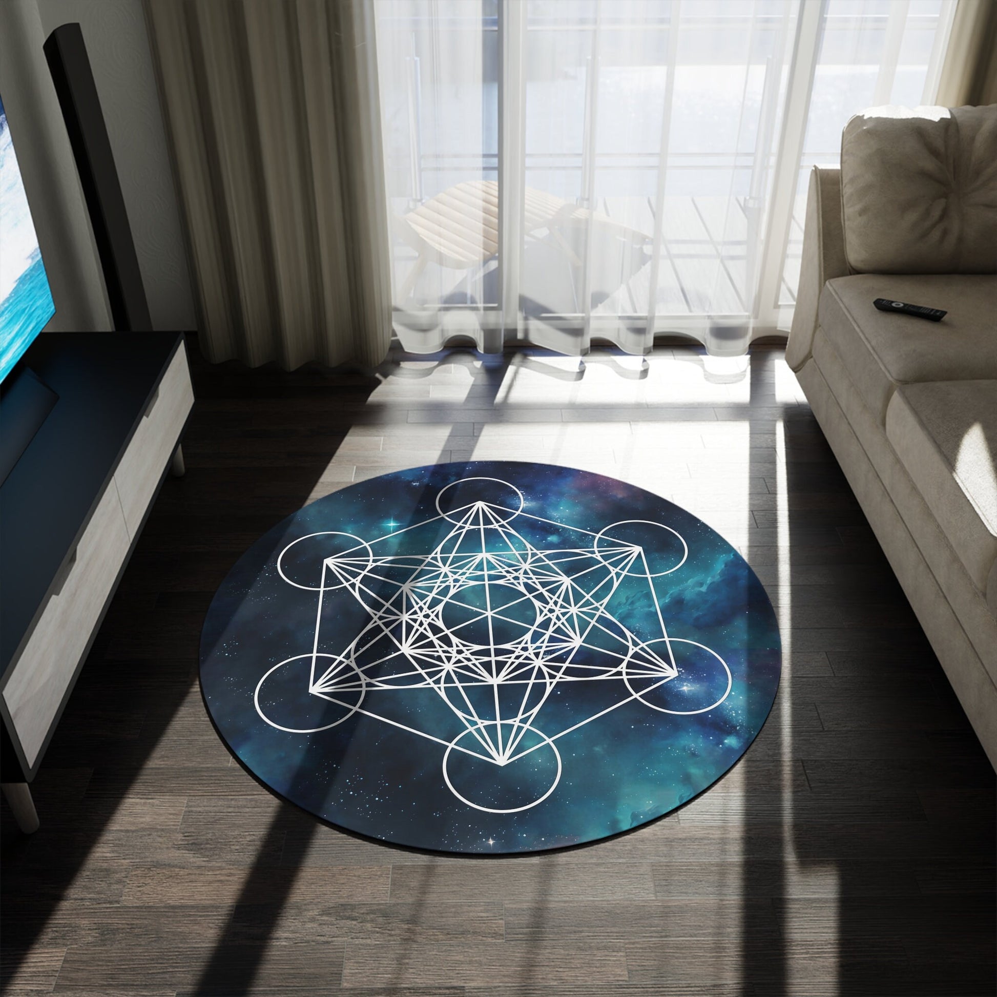 Metatron's Cube Rug Sacred Geometry Rug Galaxy Rug blue metatrons cube 2x3 3x5 4x6 5x7 large metatron rugs