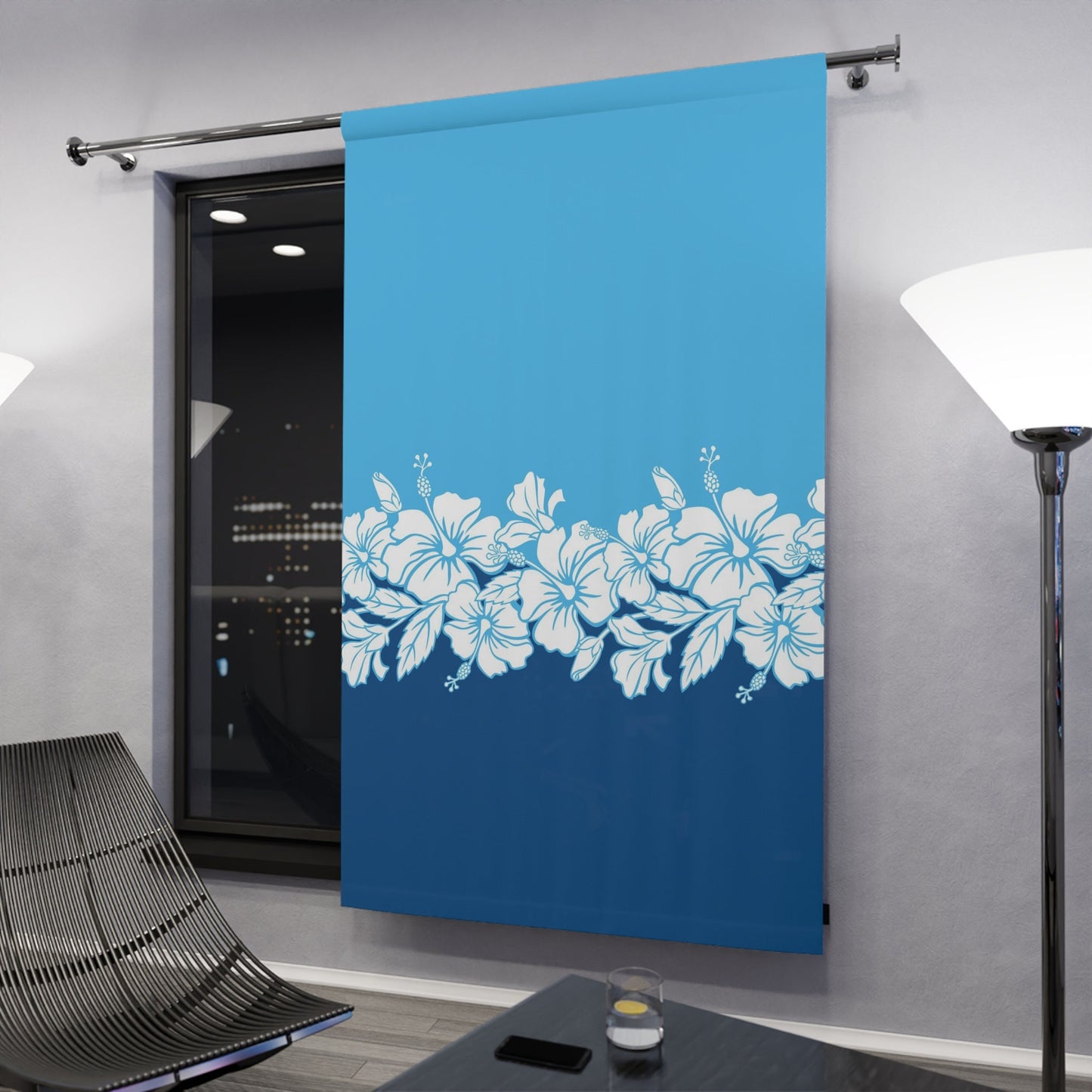 Hawaiian Hibiscus Window Curtains blue hawaii flowers drapery ocean beach tropical drapes