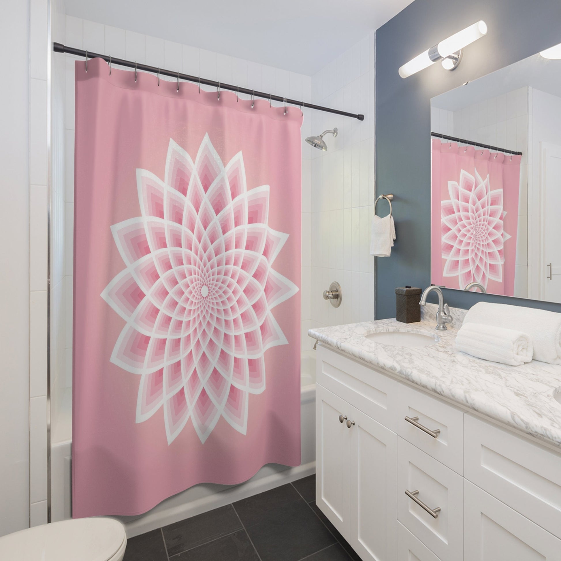 Pink Lotus Shower Curtain: Sacred Geometry Bath Decor