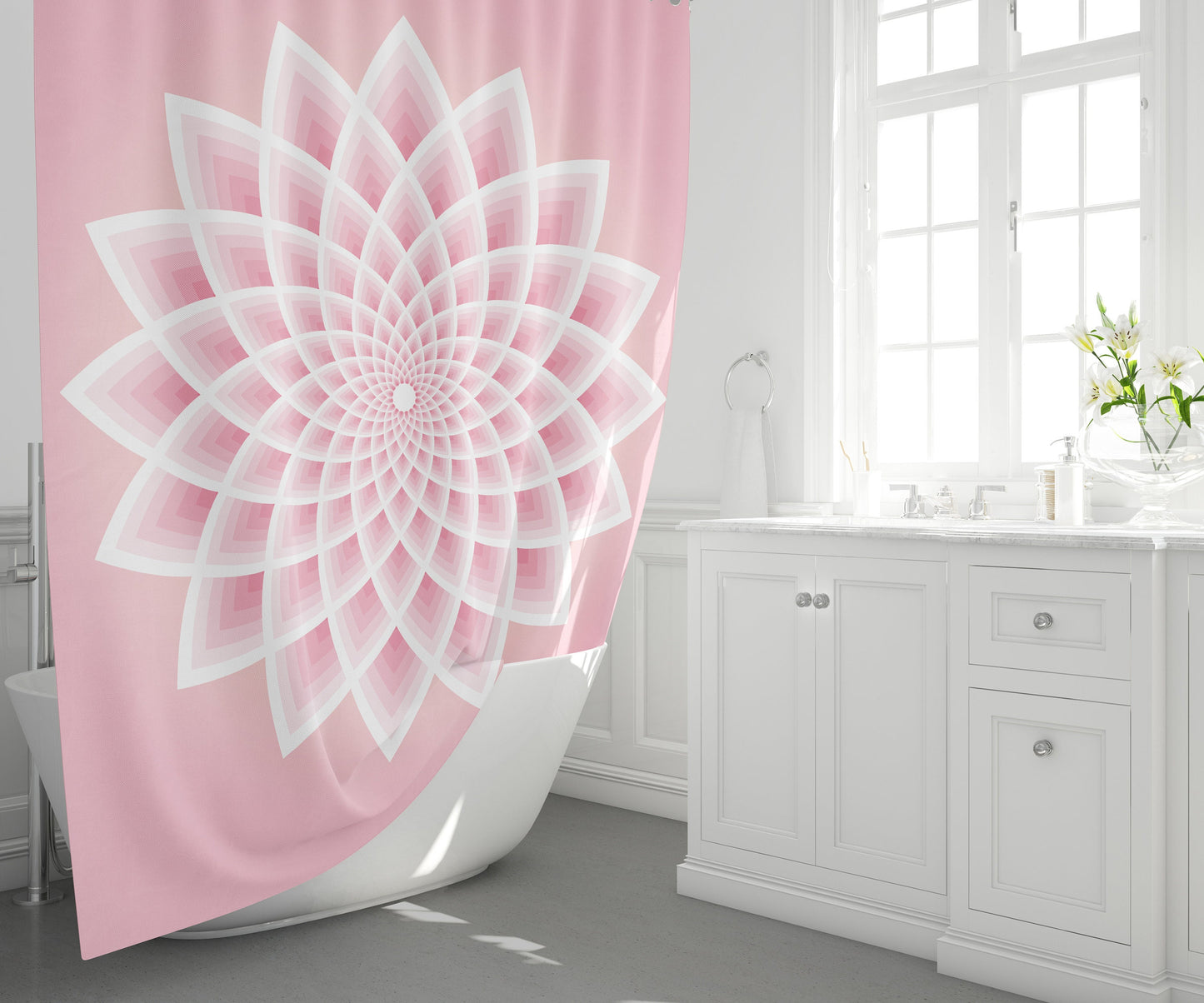 Pink Lotus Shower Curtain: Sacred Geometry Bath Decor