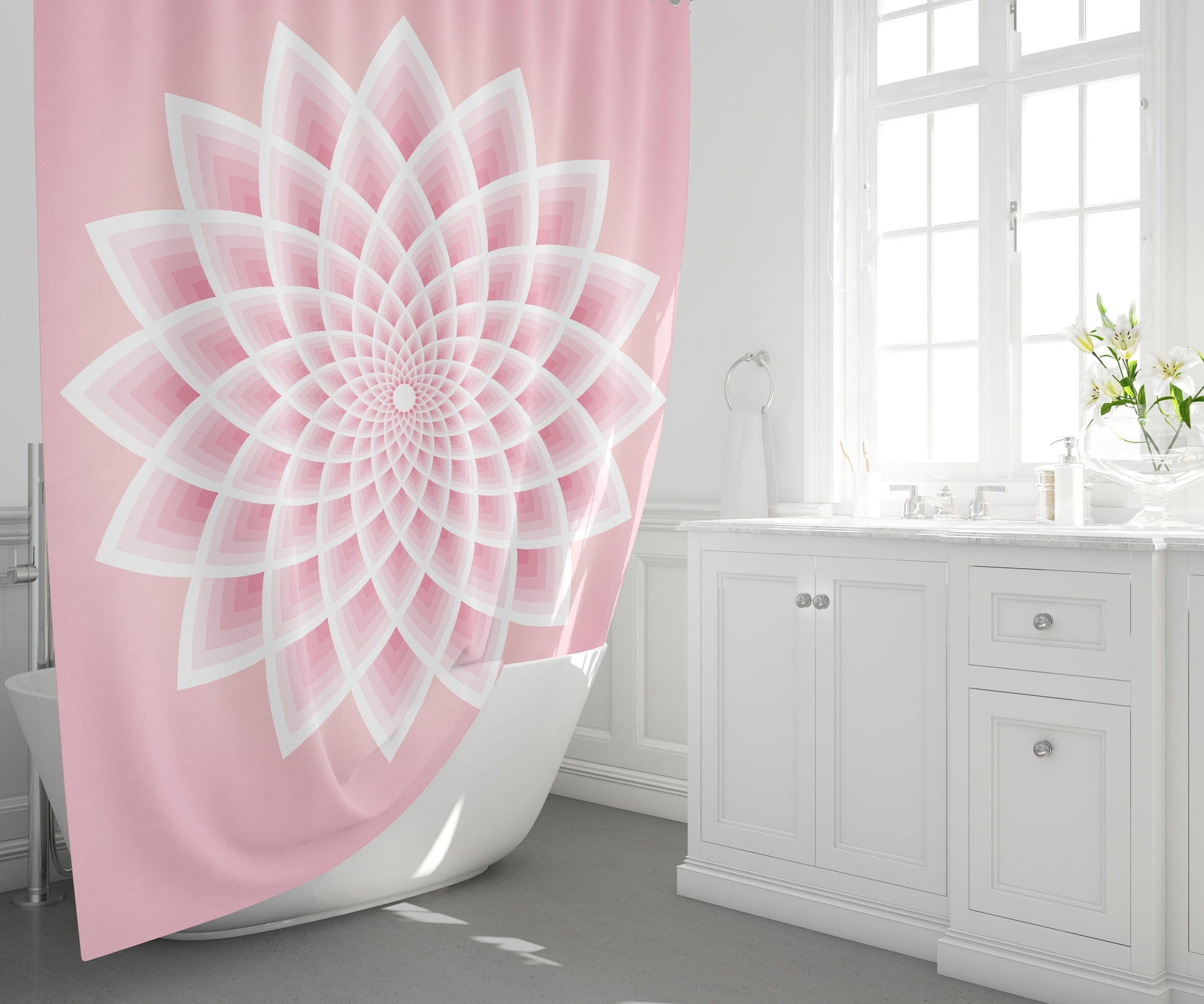 Pink Lotus Shower Curtain: Sacred Geometry Bath Decor