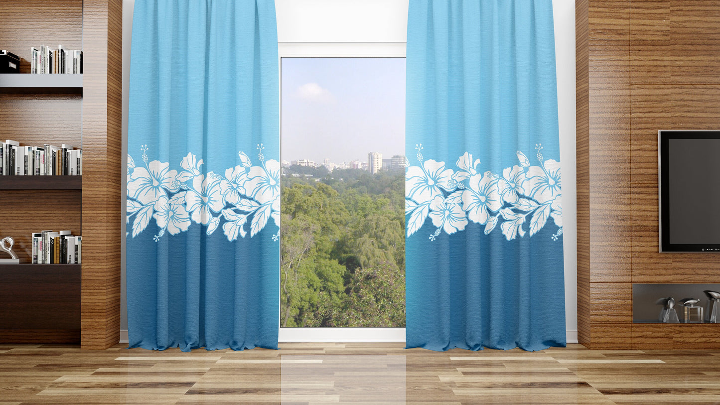 Hawaiian Hibiscus Window Curtains blue hawaii flowers drapery ocean beach tropical drapes