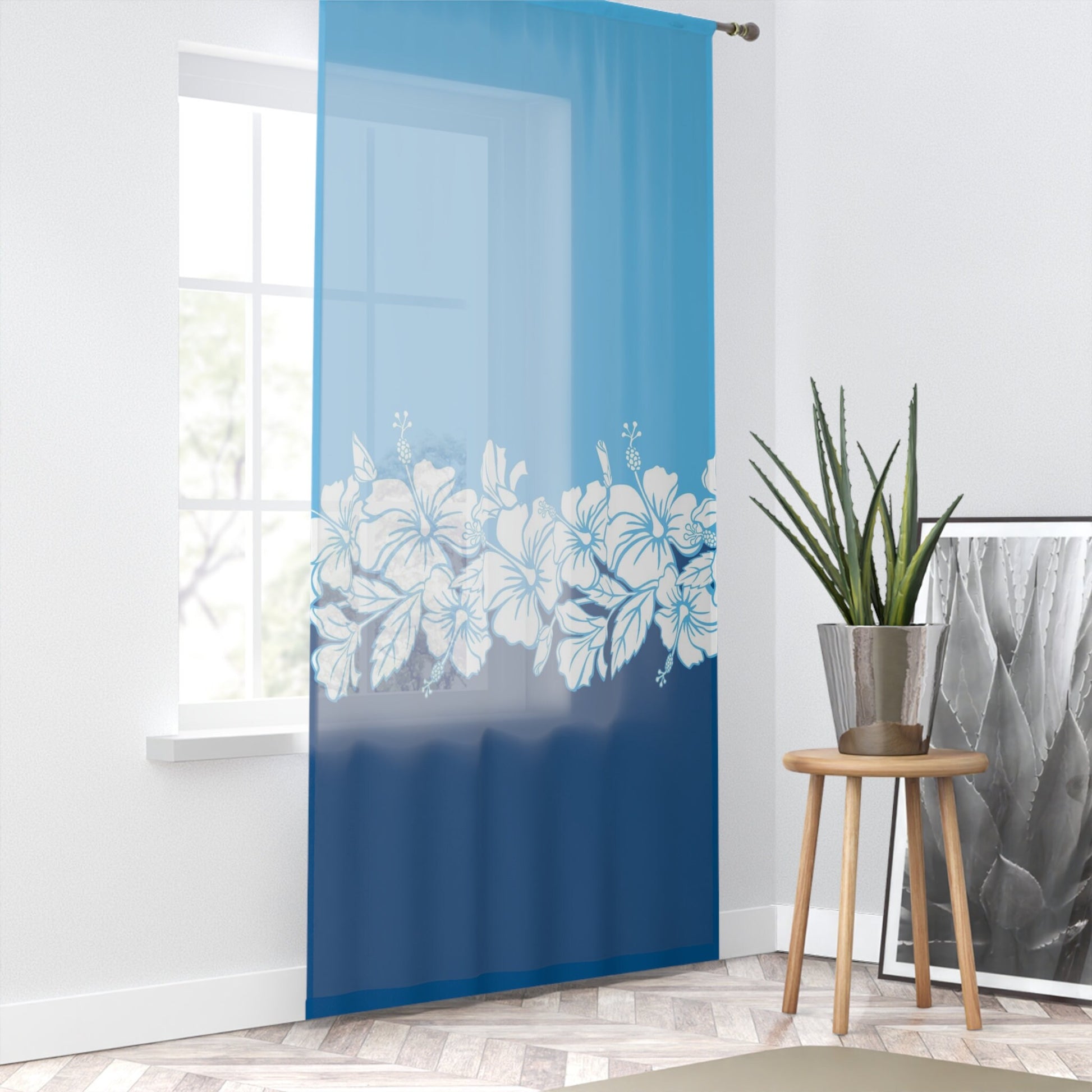 Hawaiian Hibiscus Window Curtains blue hawaii flowers drapery ocean beach tropical drapes