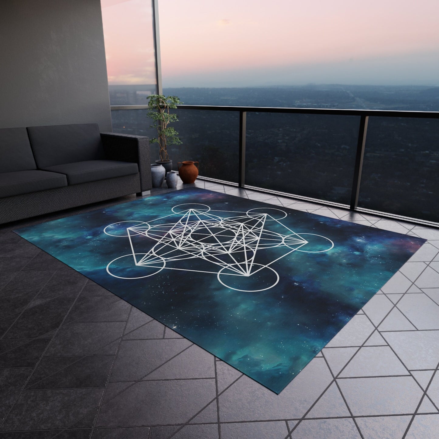 Metatron's Cube Rug Sacred Geometry Rug Galaxy Rug blue metatrons cube 2x3 3x5 4x6 5x7 large metatron rugs