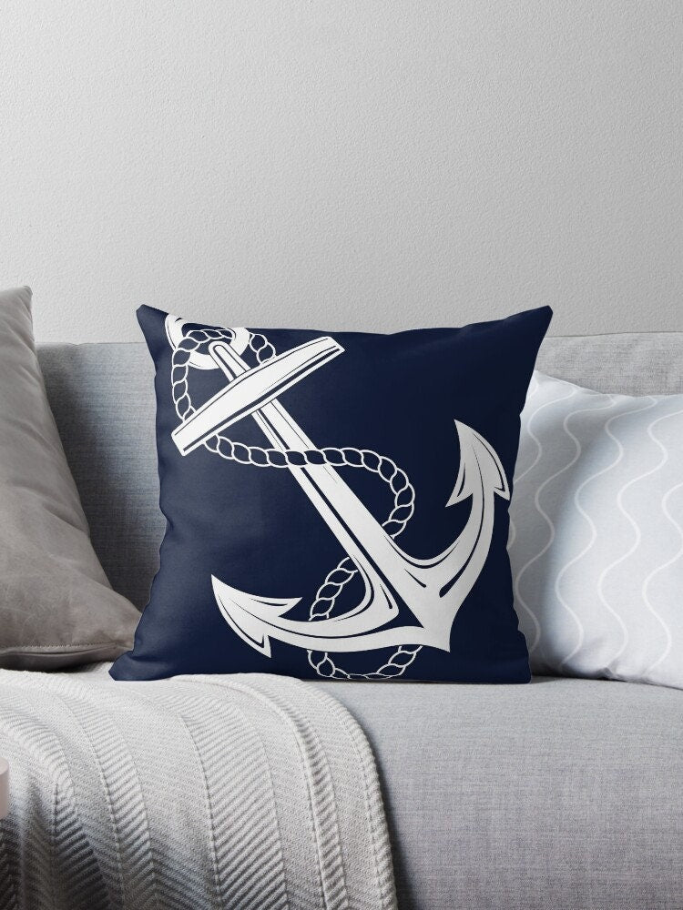 Anchor Throw Pillow navy white pillows