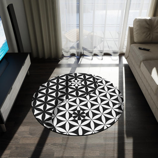 Yin Yang Flower of life Rug Sacred Geometry Round Rug 5FT b&w Rug 5'