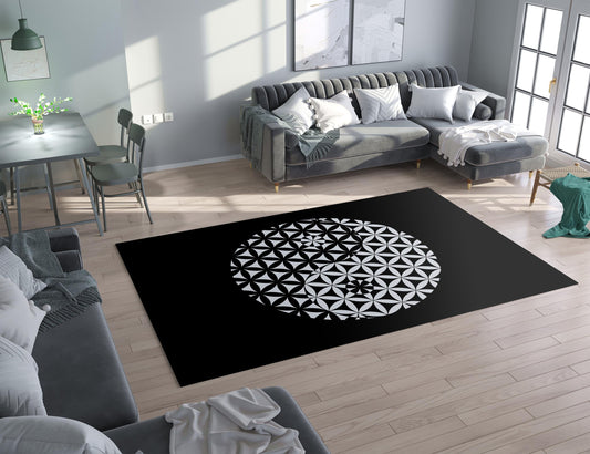 Yin Yang Flower of life Sacred Geometry Rug b&w Rug 2x3 3x5 4x6 5x7 large rugs