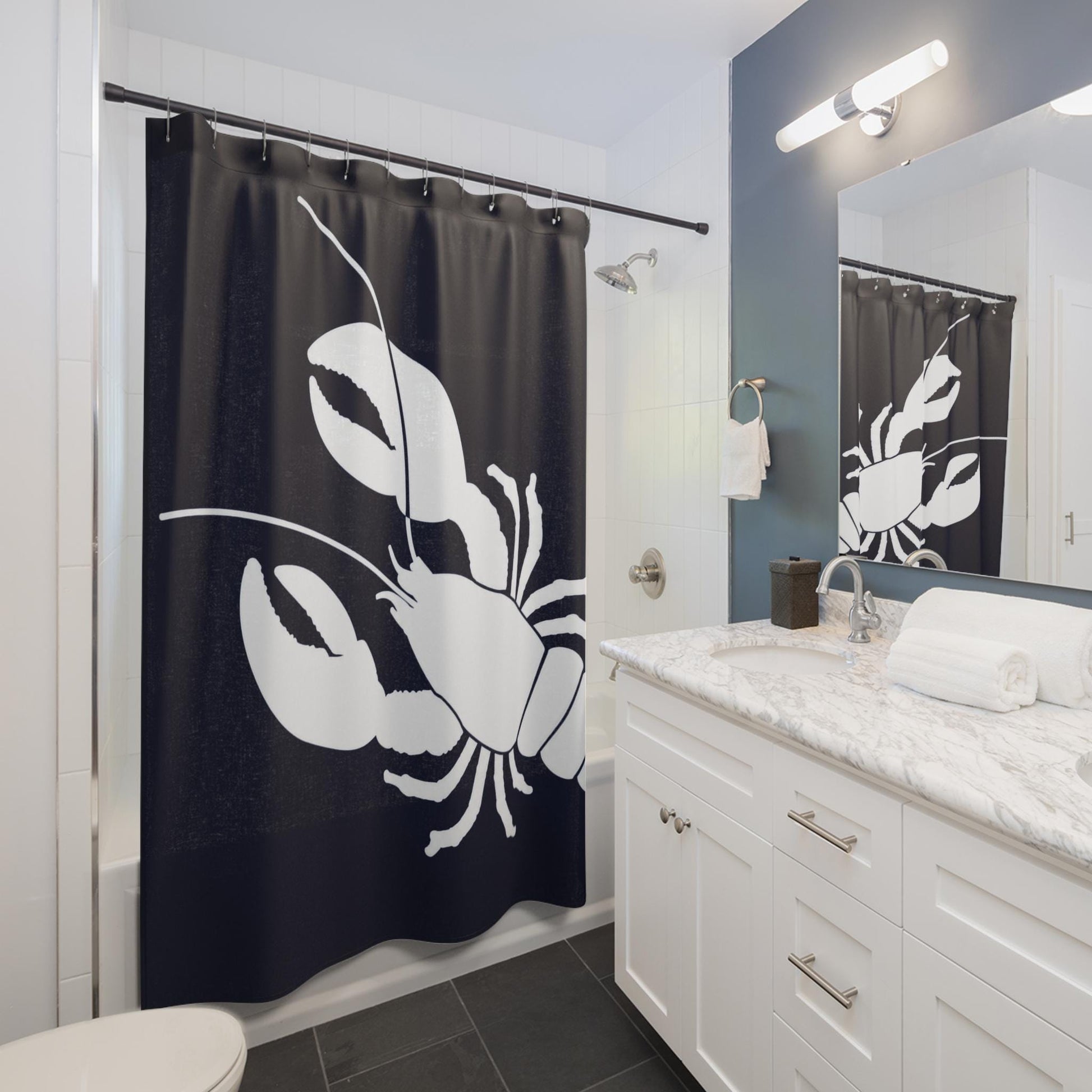 Lobster Navy Nautical shower curtain