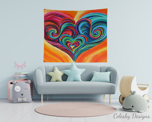 Colorful Hearts Tapestry Rainbow wall art spiritual tapestry hearts  tapestries heart tapestry unique gift heart wall