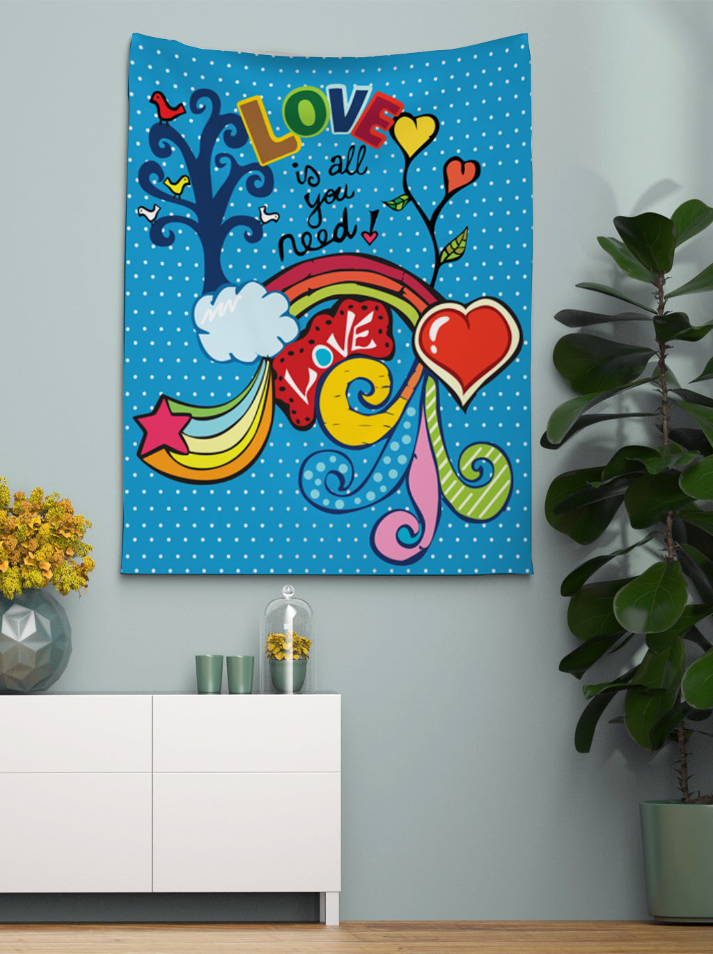 All You Need Is Love Tapestry Love Tapestries Hippy Wall Art Love Artwork Blue Tapestry Kids Children Nursery Decor Cute Tapestries Red Blue